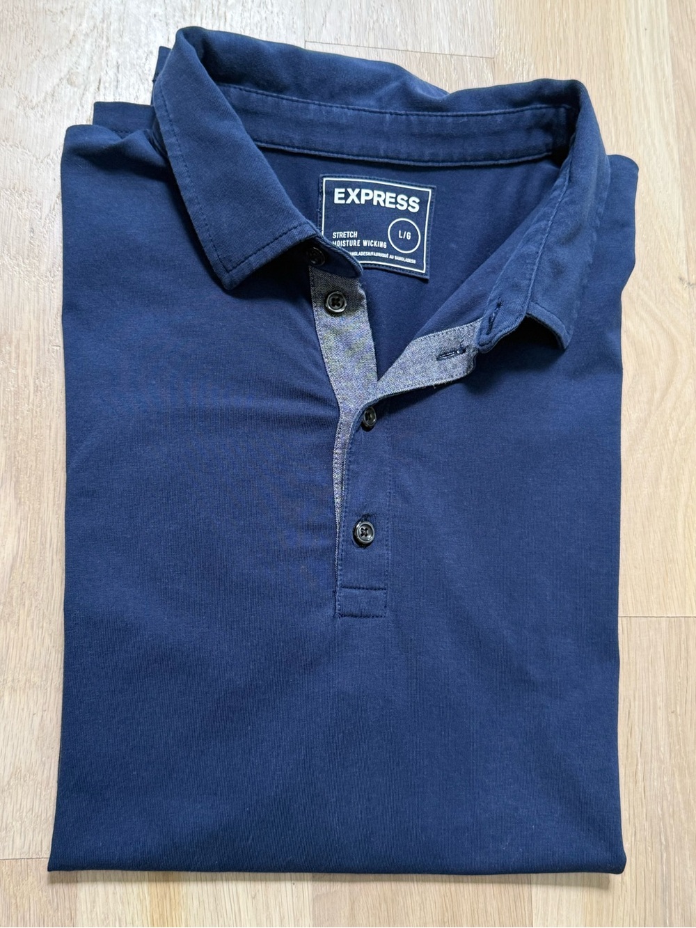 Express Men's Dark Navy Short Sleeve Polo Shirt with Contrast Placket